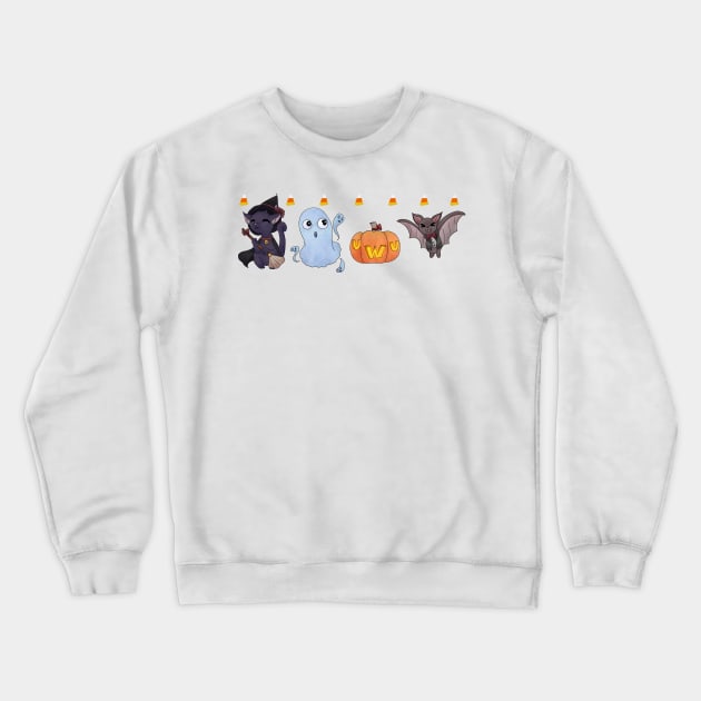 Cute Kawaii Halloween Pattern and Sticker Sheet Witch Cat Jack O Lantern Ghost Vampire Bat Crewneck Sweatshirt by nhitori